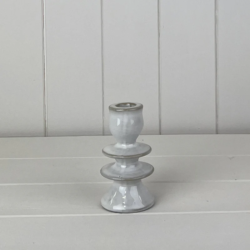 Glazed Ceramic Candle Holder with Textured Detail - 11.2cm