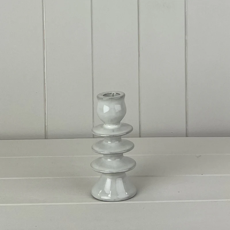 Glazed Ceramic Candle Holder with Textured Detail - 14cm