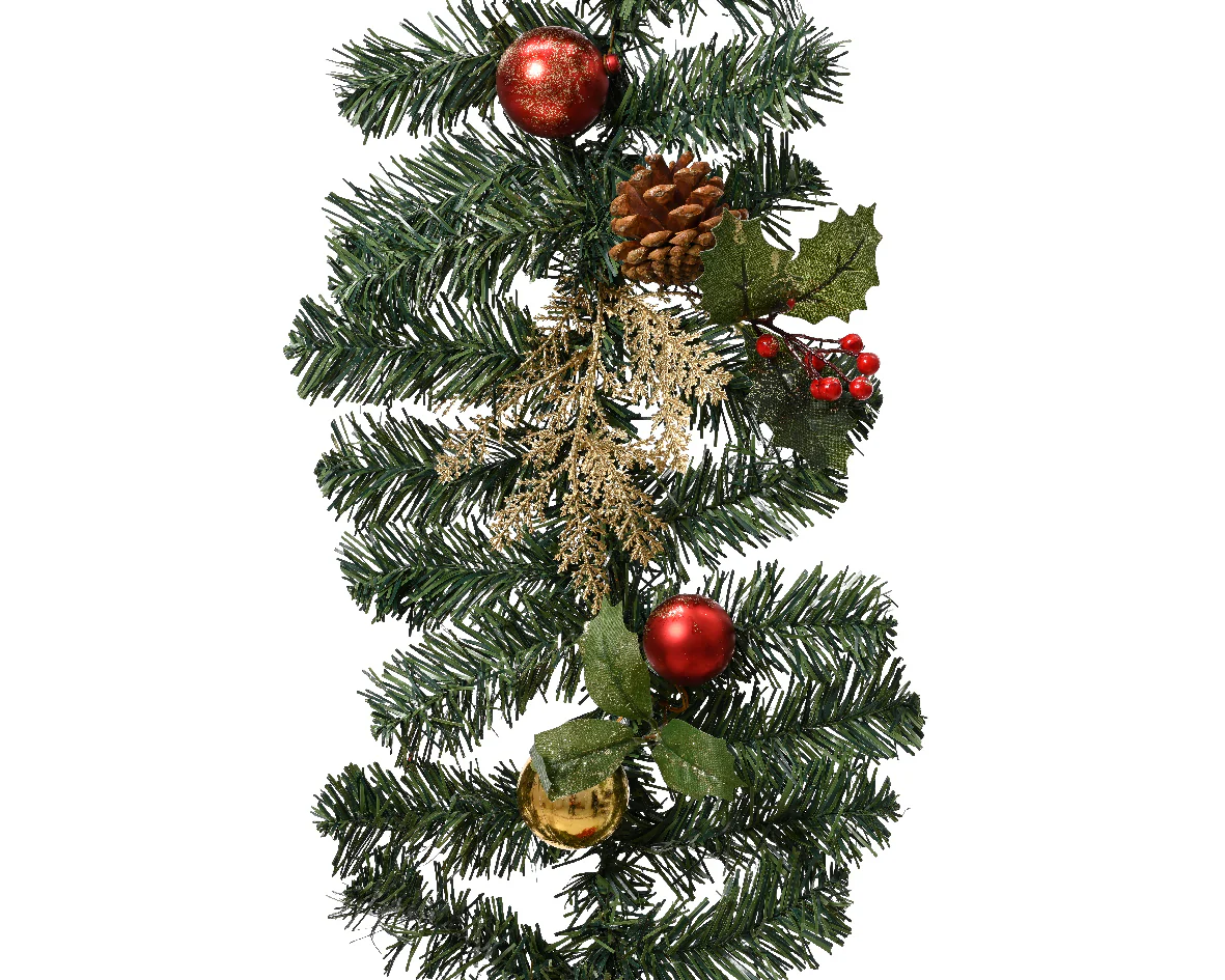 Glitter Bauble, Berries, and Pinecones Christmas Garland