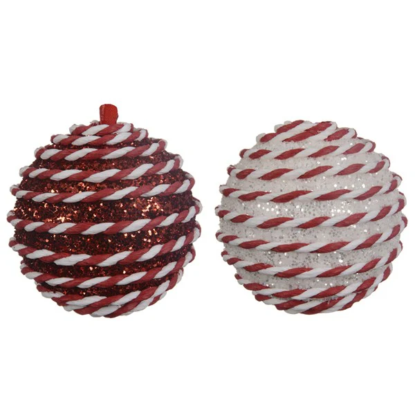Small Glittery Red & White Candy Cane Foam Christmas Bauble - 8cm