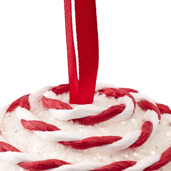 Small Glittery Red & White Candy Cane Foam Christmas Bauble - 8cm - Image 3