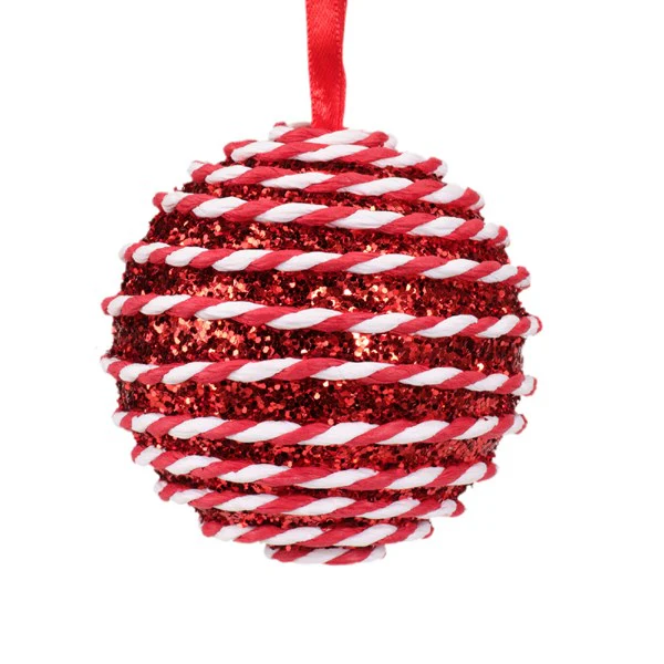 Small Glittery Red & White Candy Cane Foam Christmas Bauble - 8cm - Image 5