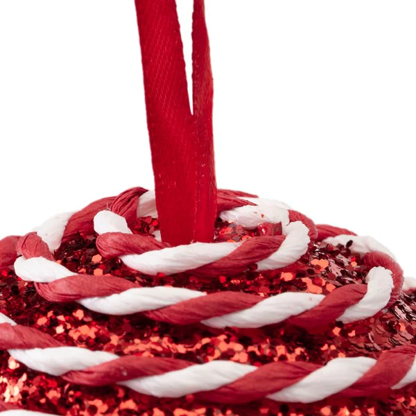 Small Glittery Red & White Candy Cane Foam Christmas Bauble - 8cm - Image 6