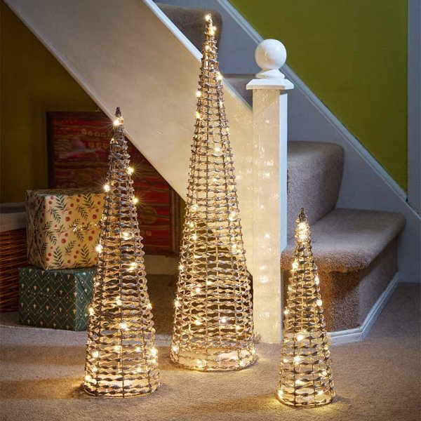 Gold GlitterTwist Tree - Set of 3 - Battery Operated
