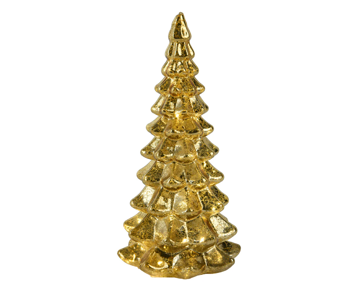 Gold Micro LED Battery Operated Glass Tree with Warm White Lights - Image 2