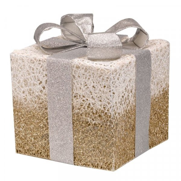 Gold Sparkly Faux Christmas Light Up Gift Boxes / Presents - Set of 3 - 45 LEDs - Battery Operated - Image 3