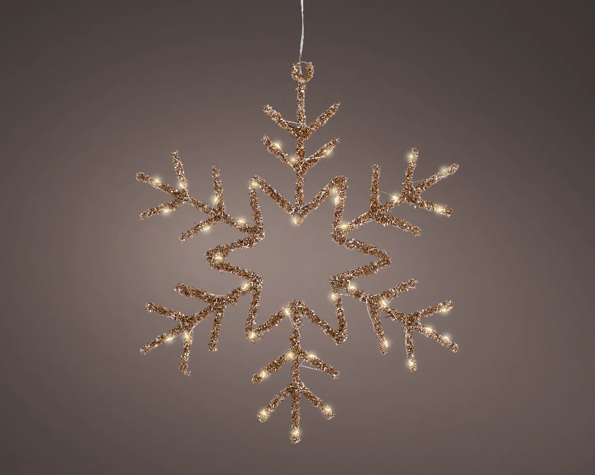 Gold Warm White Light Up Hanging Metal Snowflake