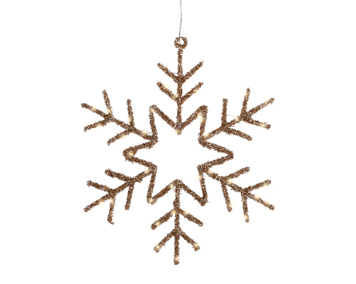 Gold Warm White Light Up Hanging Metal Snowflake - Image 2