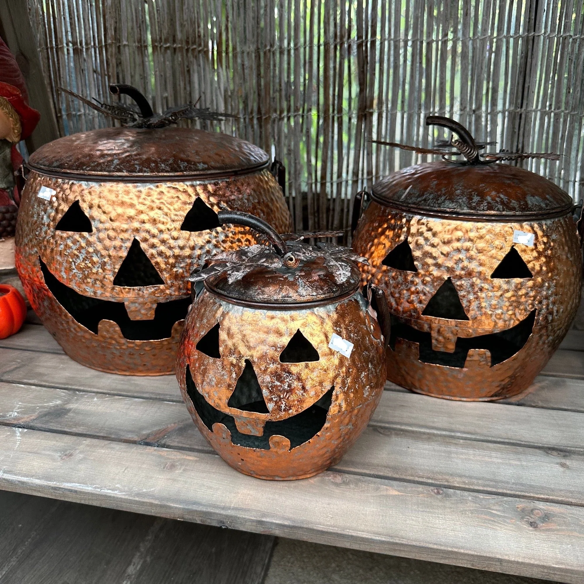 Stunning Golden Orange Metal Decorative Pumpkins - Set of 3 - Image 2