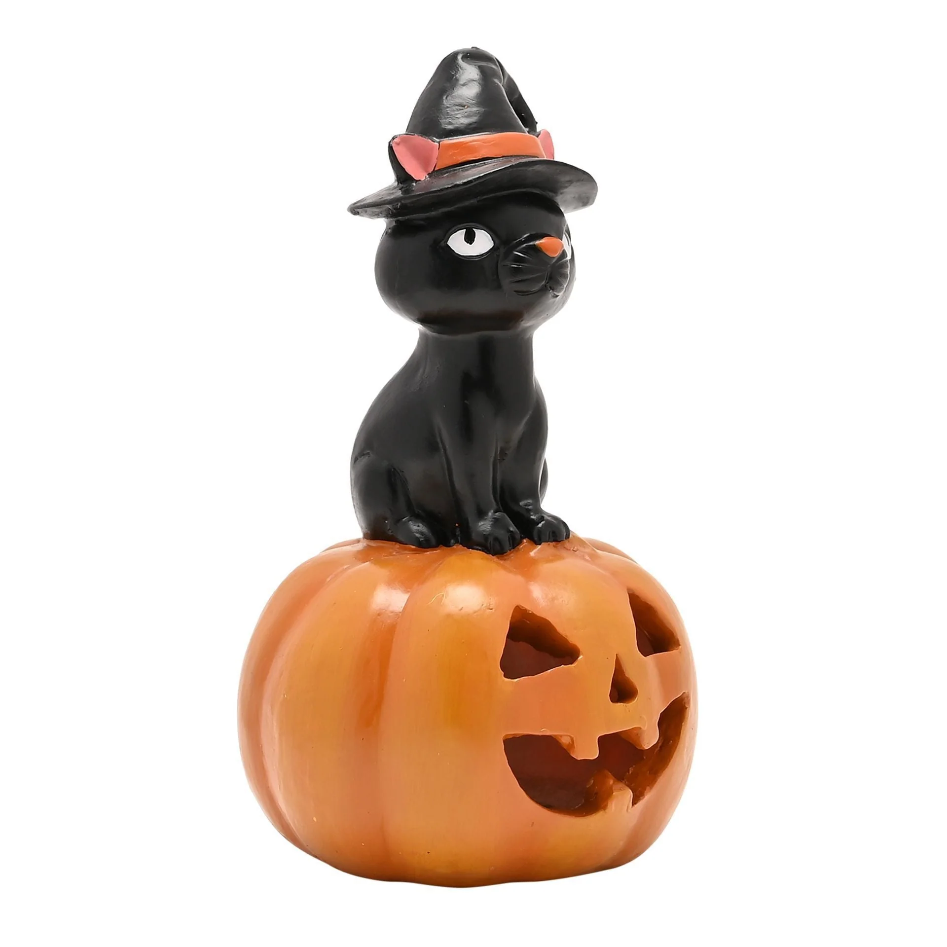 Halloween Black Cat on a Pumpkin Light Up Ornament - Image 2