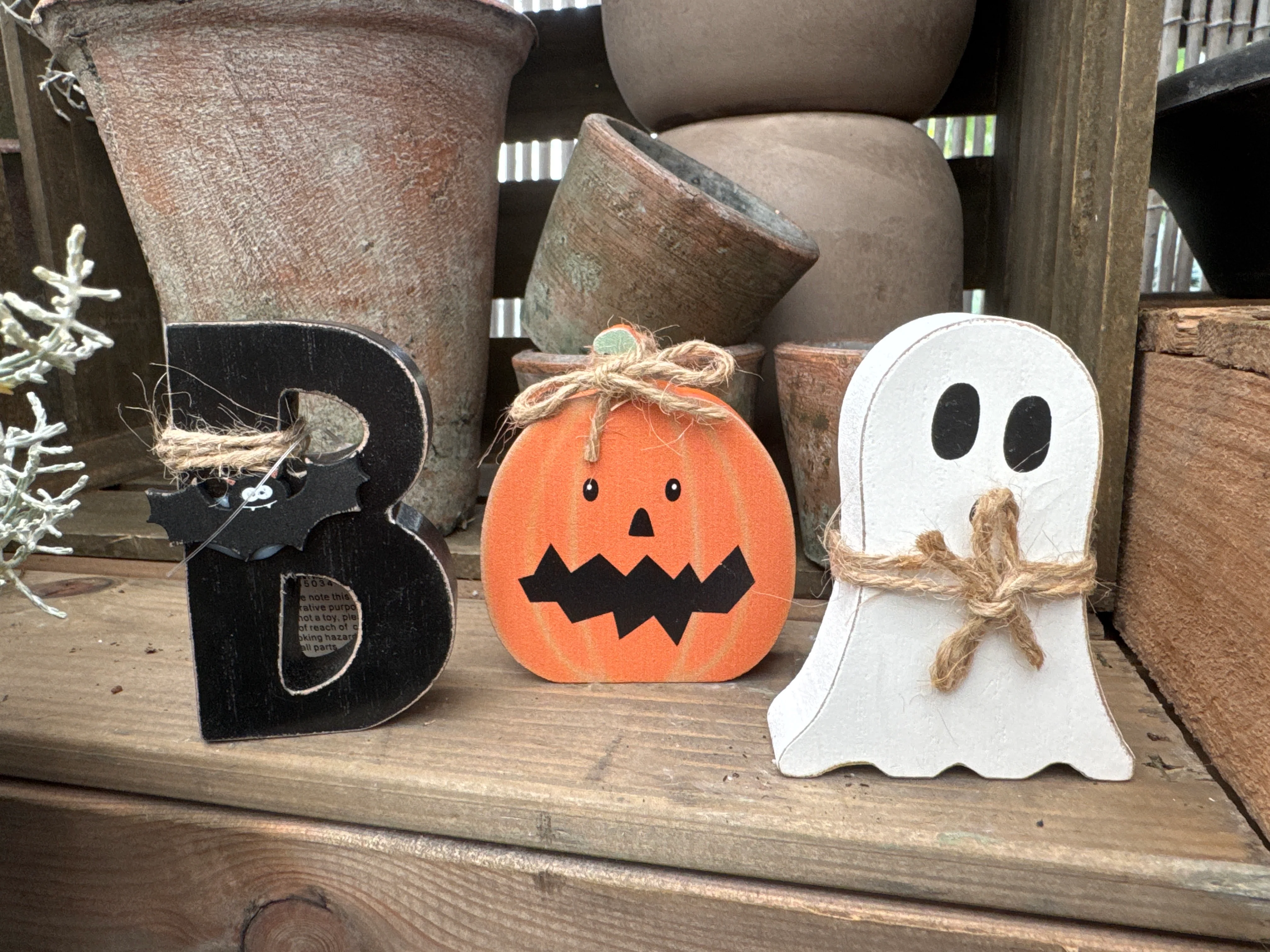 Halloween Boo Character Block Set of 3 Wooden with String Accents Sign - Image 3