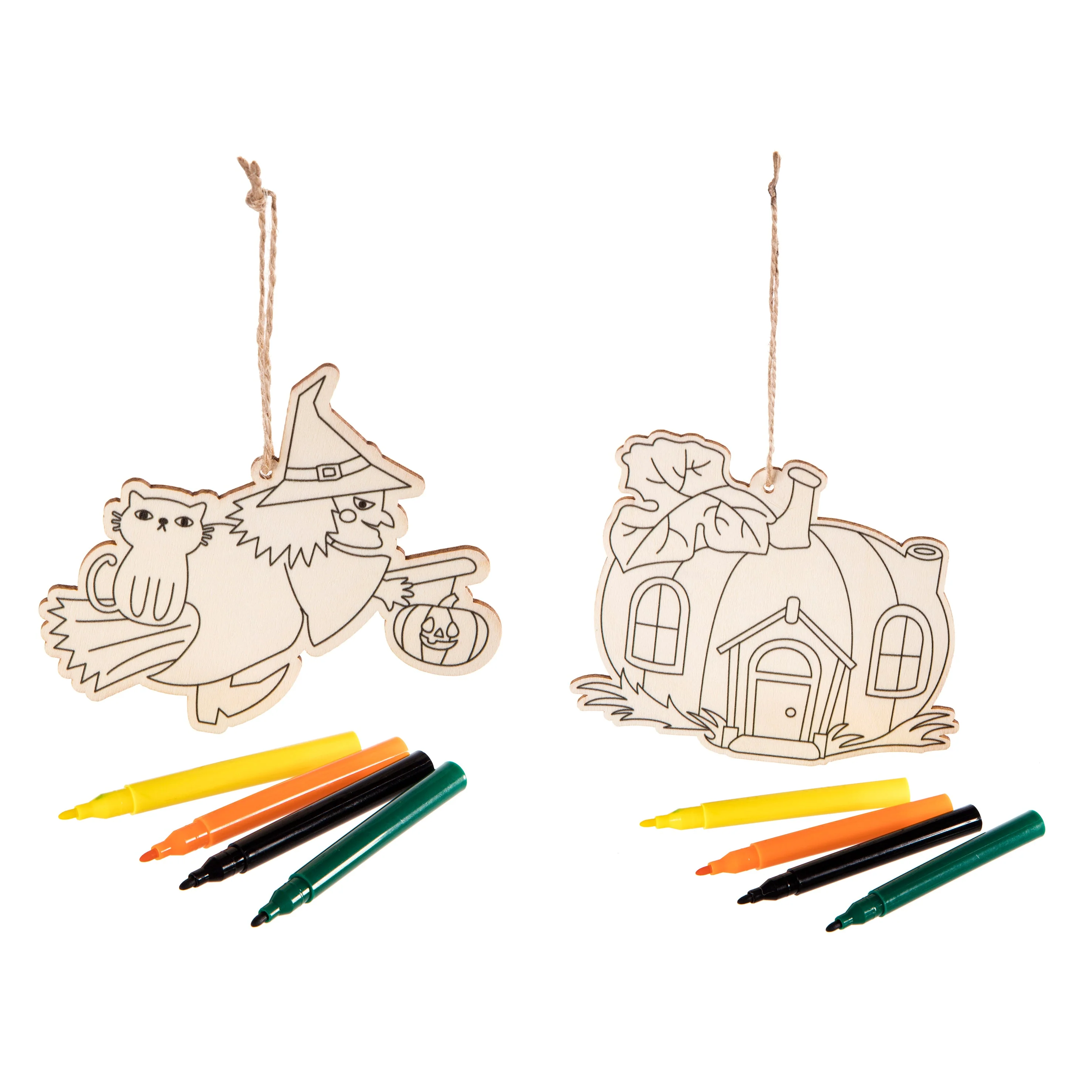 Halloween Colour Your Own Wooden Decoration - Witch or Pumpkin