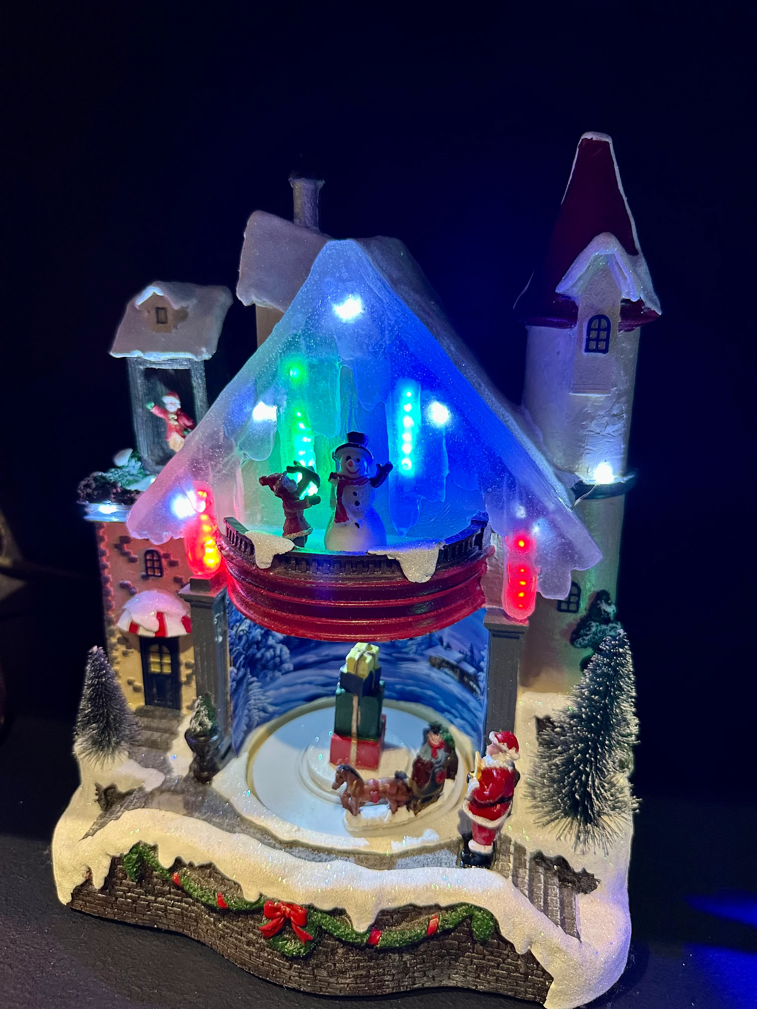 Animated Winter Castle Village Scene Battery Operated with Drop Light Micro LED Icicles - Image 4