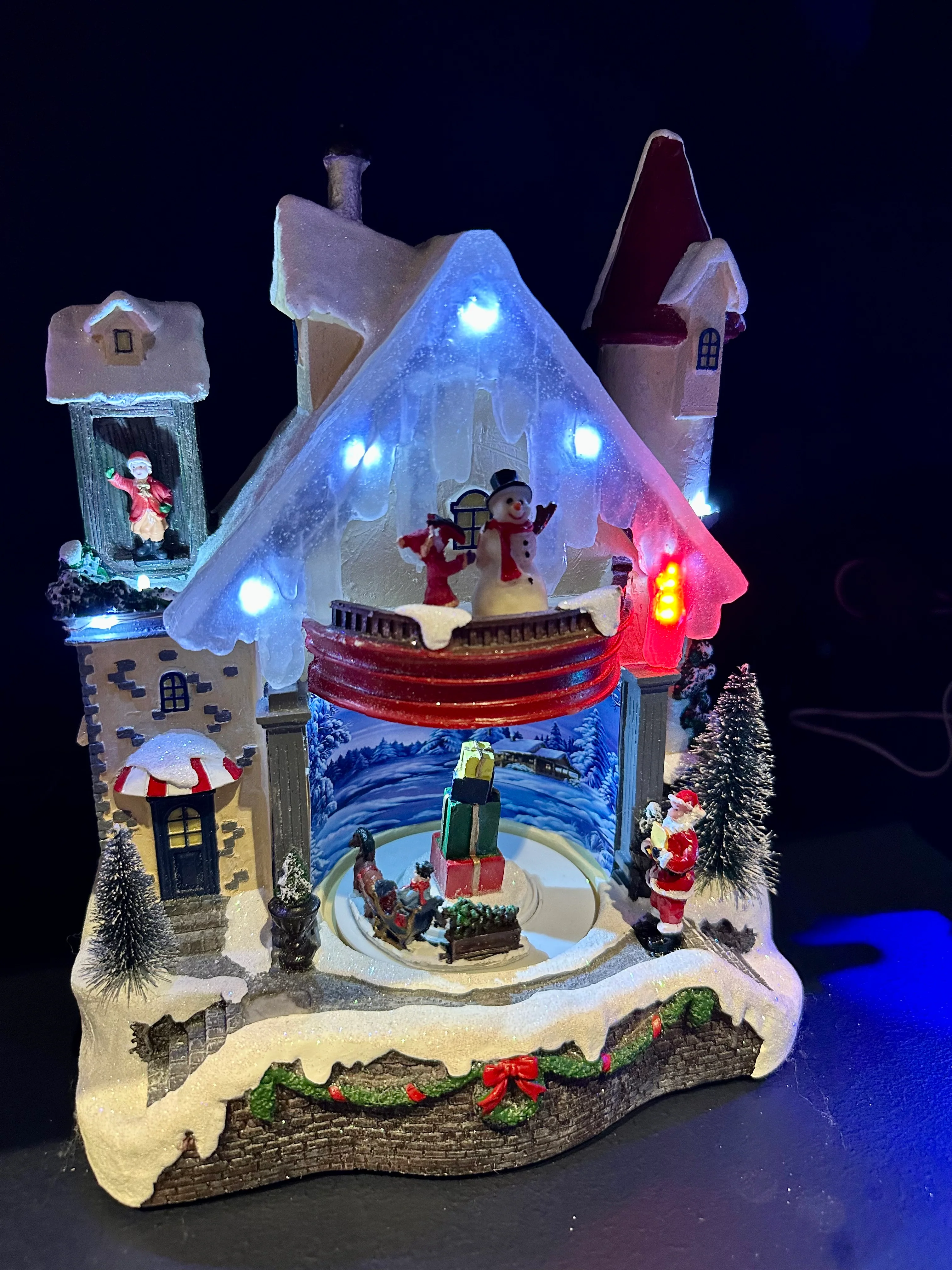 Animated Winter Castle Village Scene Battery Operated with Drop Light Micro LED Icicles - Image 5