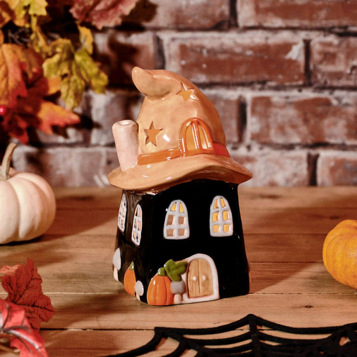 Witches Hat Ceramic House Tea Light Holder