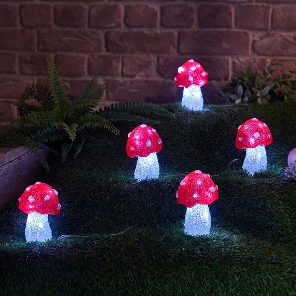Inlit Ice Light Up Mushrooms - Set of 5 - Battery Operated