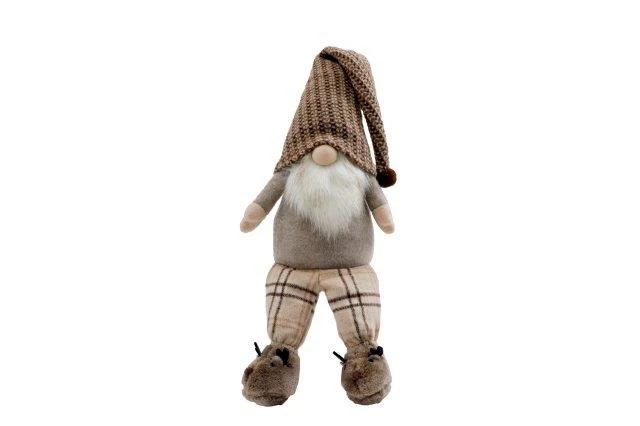 Large Beige Sitting Santa Gonk with Fluffy Reindeer Slippers - 50cm