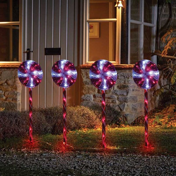 Large CandySwirl Light Up Garden Stakes - Set of 4