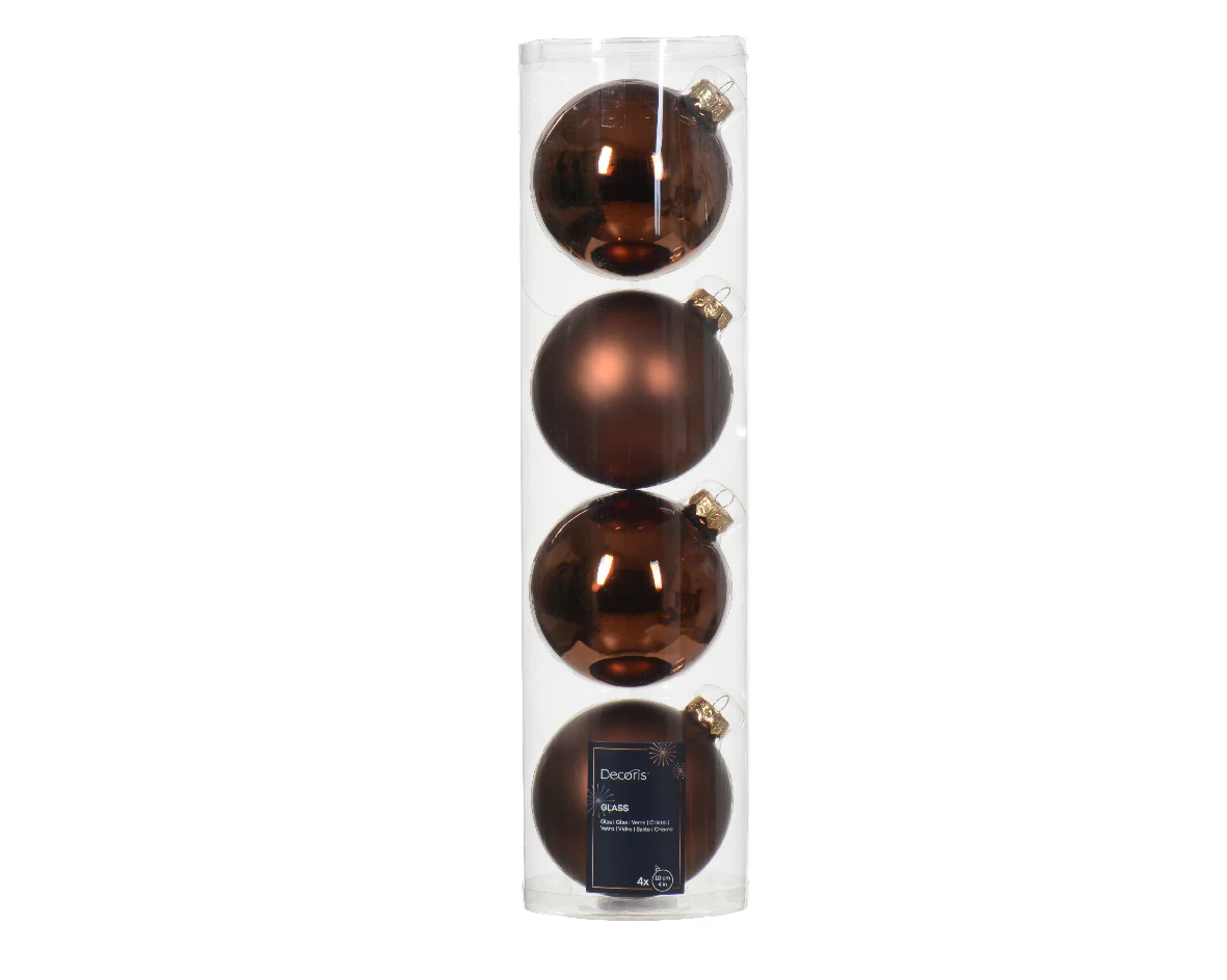 Large Espresso Glass Shiny & Matte Christmas Baubles 10cm - Box of 4