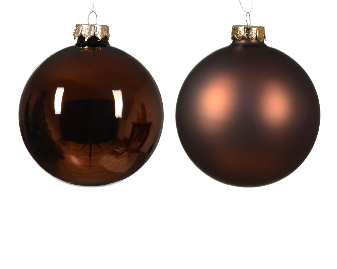 Large Espresso Glass Shiny & Matte Christmas Baubles 10cm - Box of 4 - Image 2