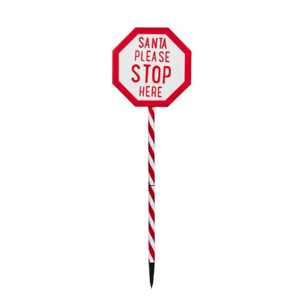 Large Light Up Santa Stop Here Candy Cane Stake - 110cm - Image 2