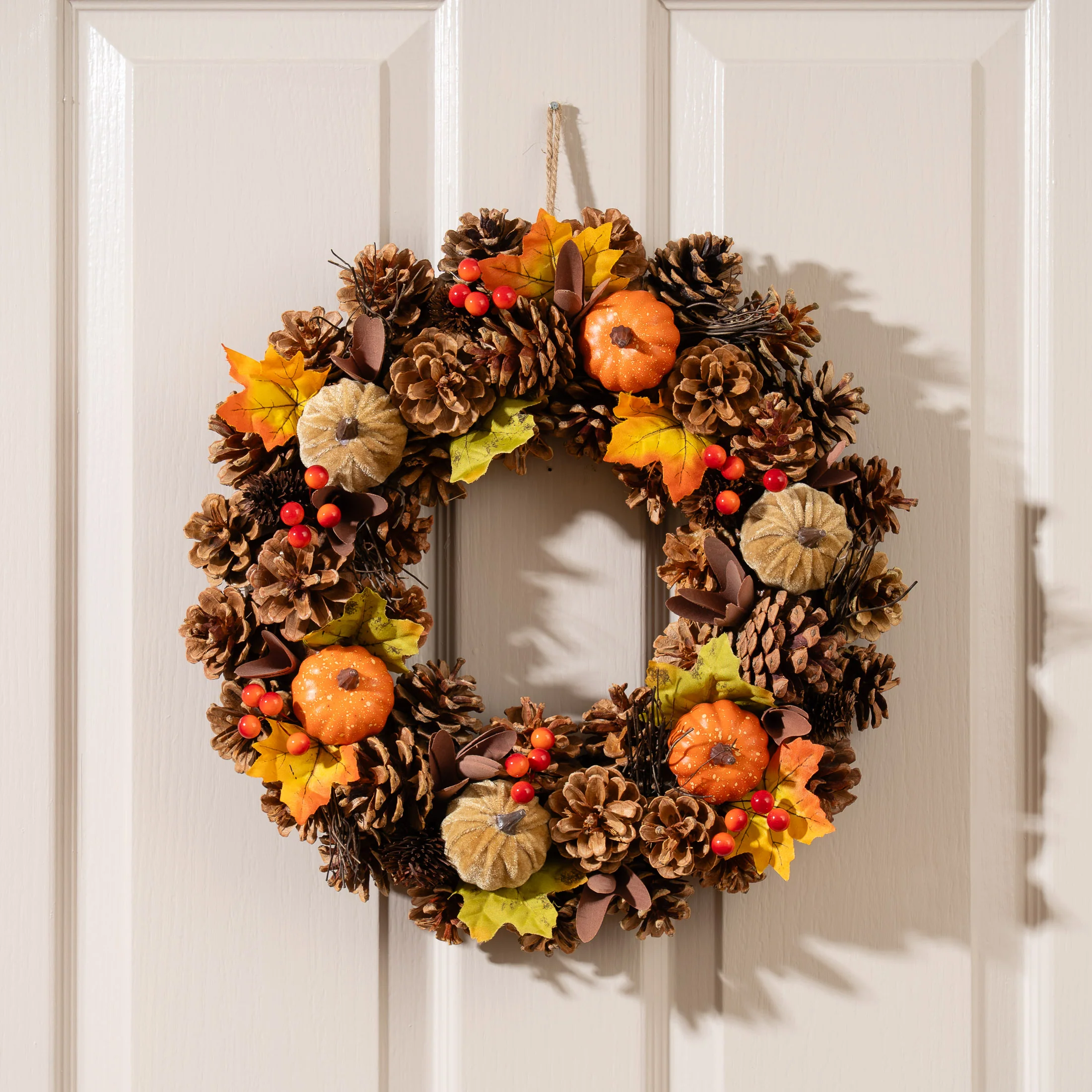 Large Mini Autumn Pumpkin Wreath with Foliage & Pinecones - 36cm - Image 2
