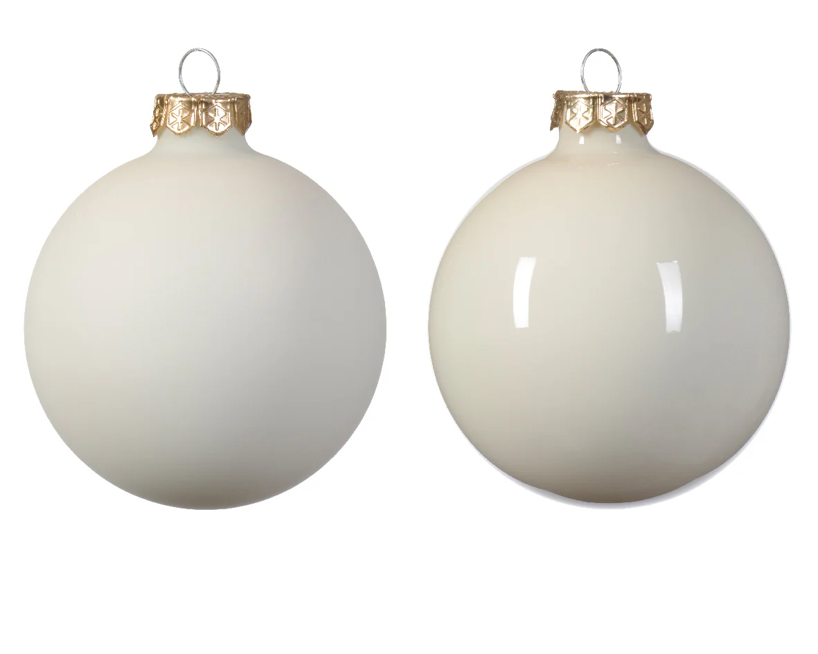 Large Wool White Glass Baubles Shiny & Matte 10cm - Tube of 4 - Image 2