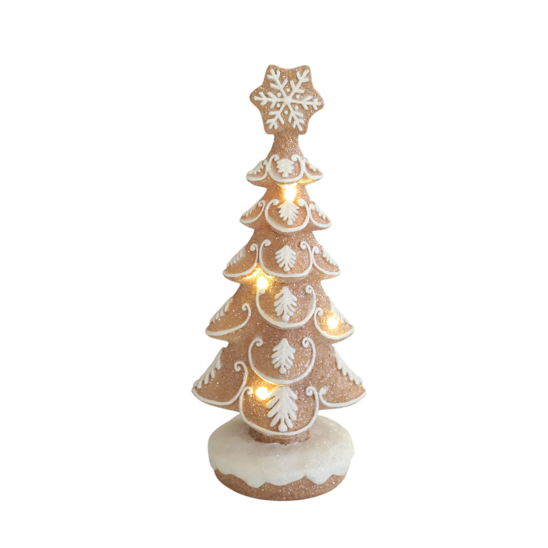 Iced Snowflake Gingerbread Christmas Tree with Warm White LED Lights - 26cm