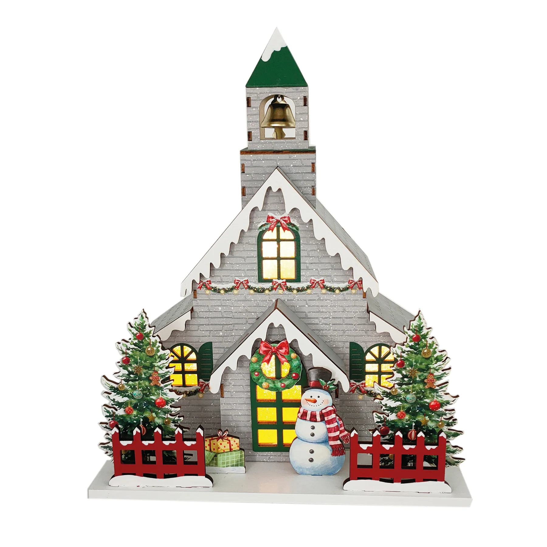 Light Up Grey Wooden Christmas Church - 30cm