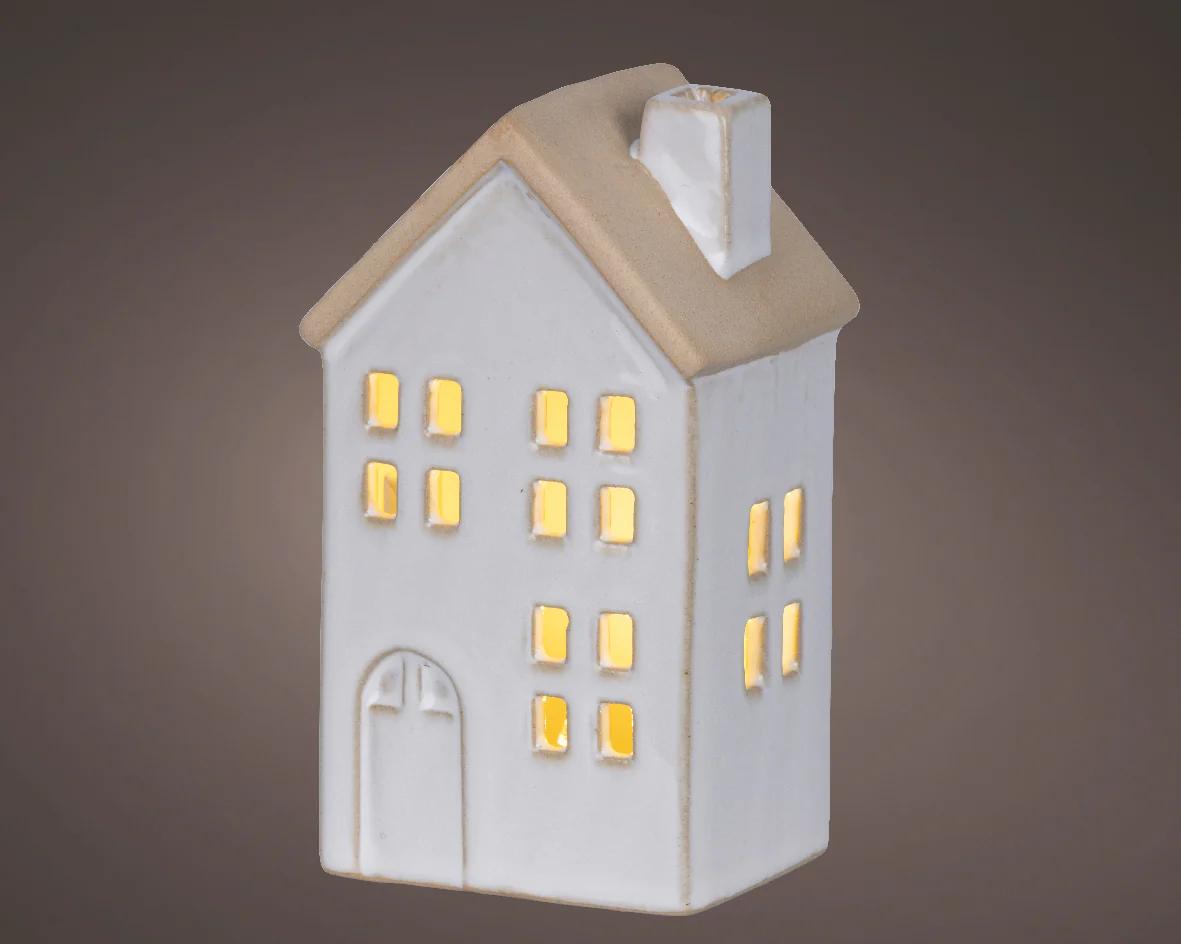 LED Light Up White Porcelain House Decoration