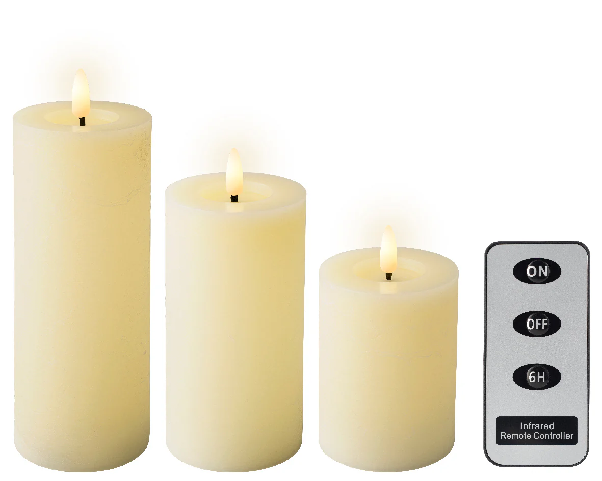 LED Set of 3 Cream Wax Candles with Flame Effect - Image 2