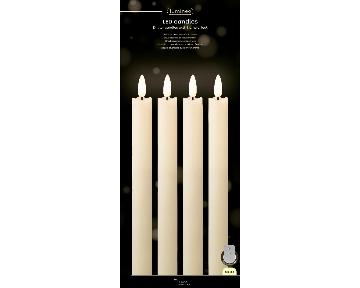 LED Set of 4 Cream Wax Dinner Candles with Flame Effect - Image 3