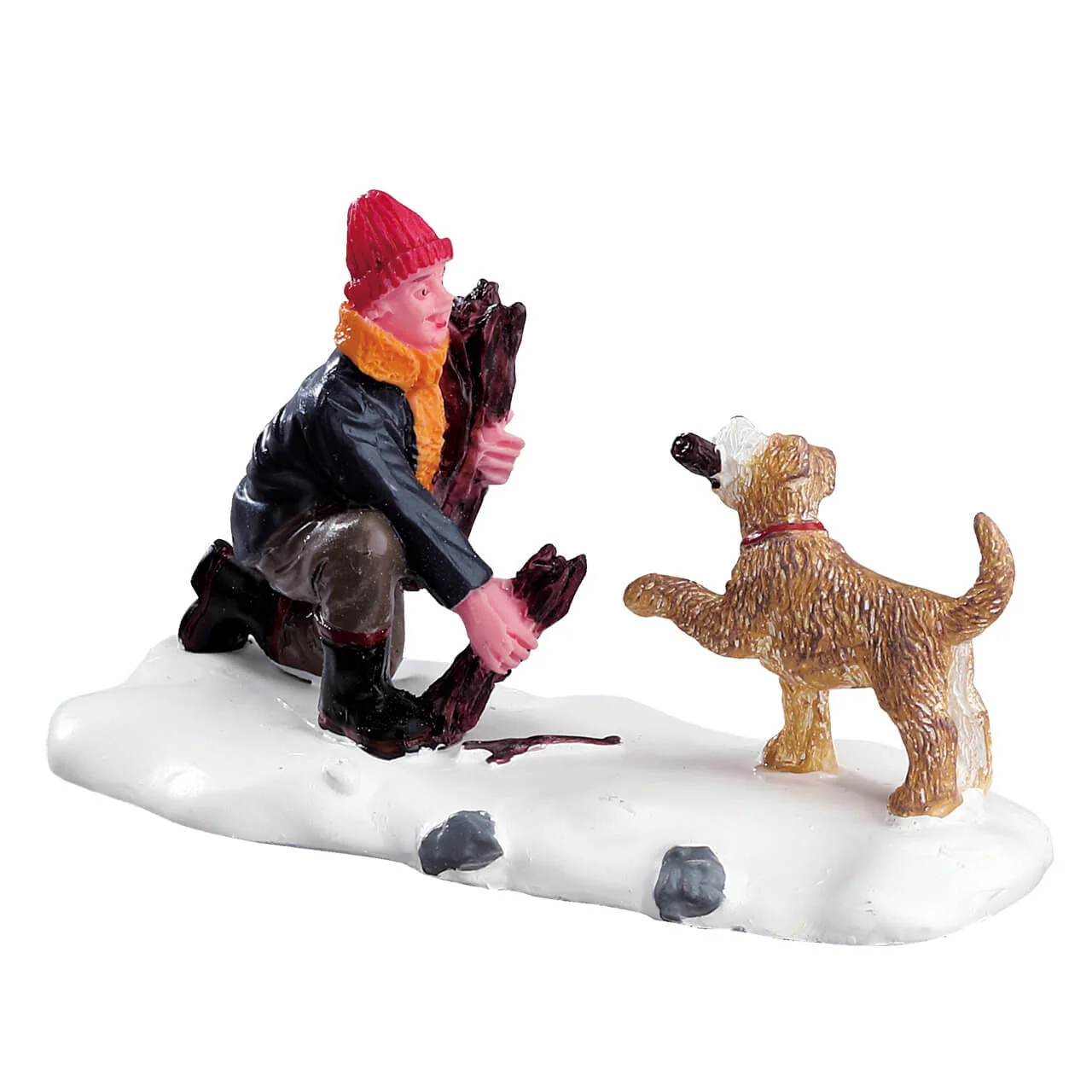 Lemax Gathering Firewood Boy & Dog- Christmas Village Figurine