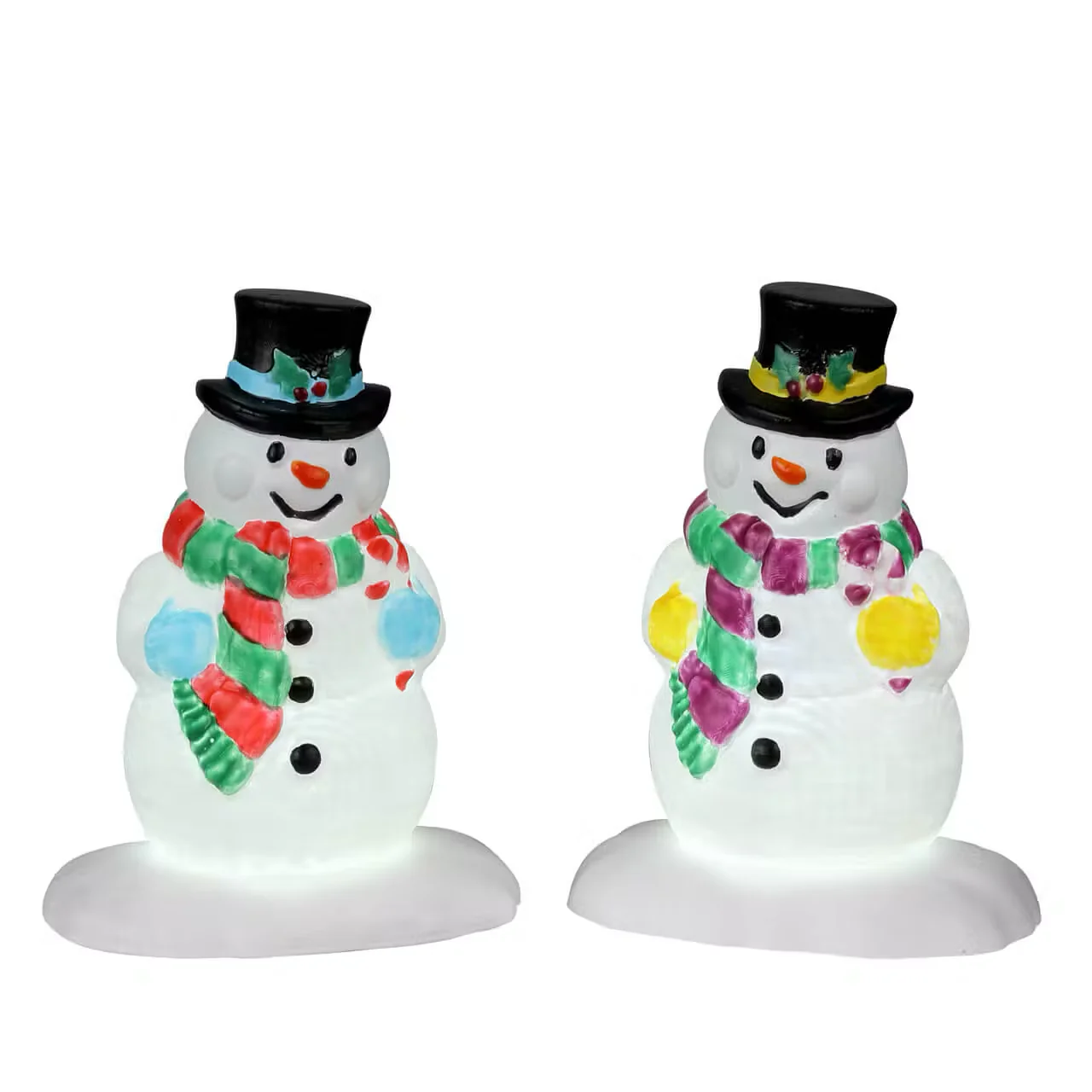 Lemax Holly Hat Snowman Light Up Set of 2
