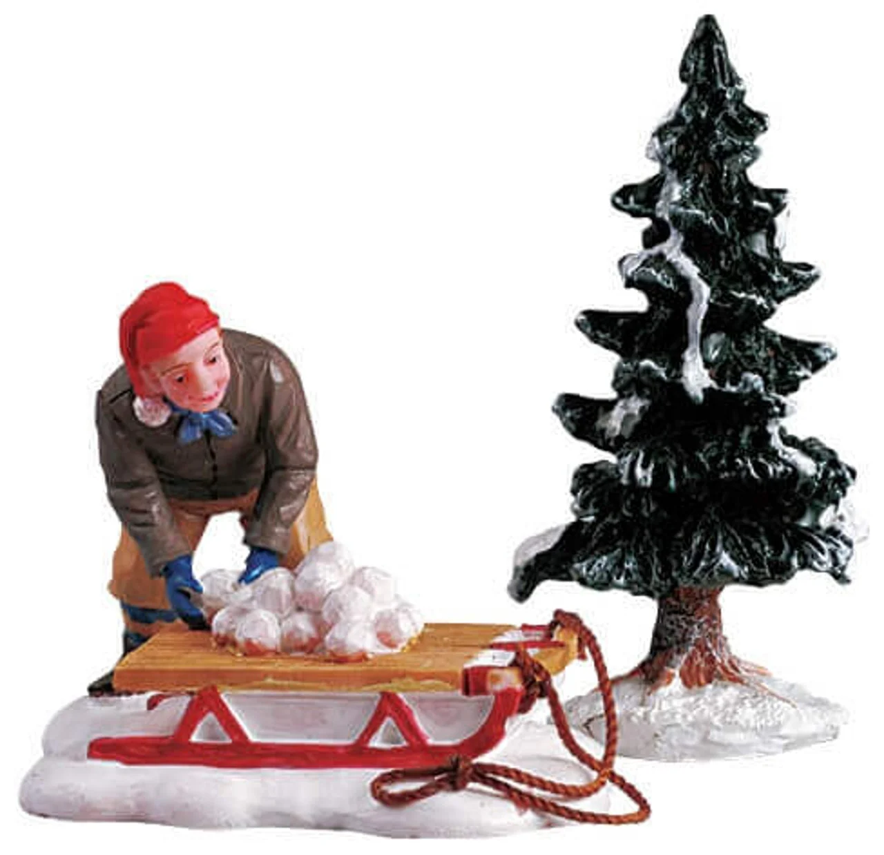 Lemax Ready for a Fight- Snowball Fight & Snowy Christmas Tree Set of 2