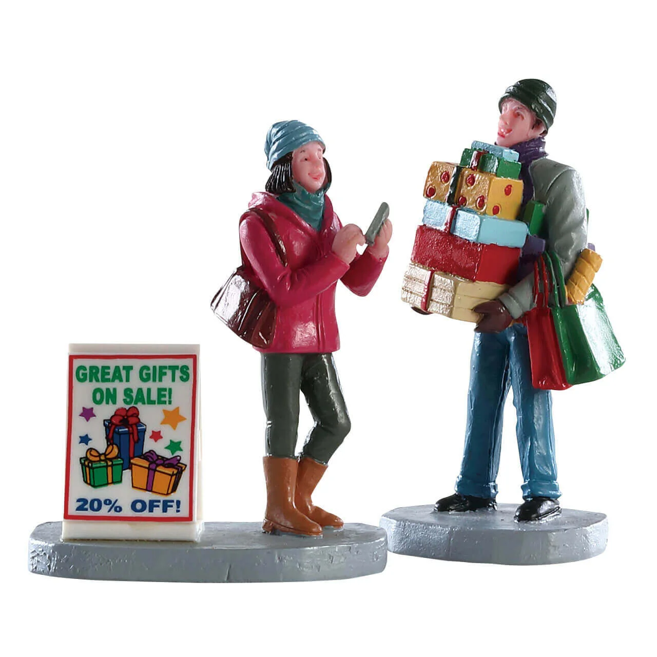 Lemax Shopping Teamwork- Christmas Figurines Set of 2