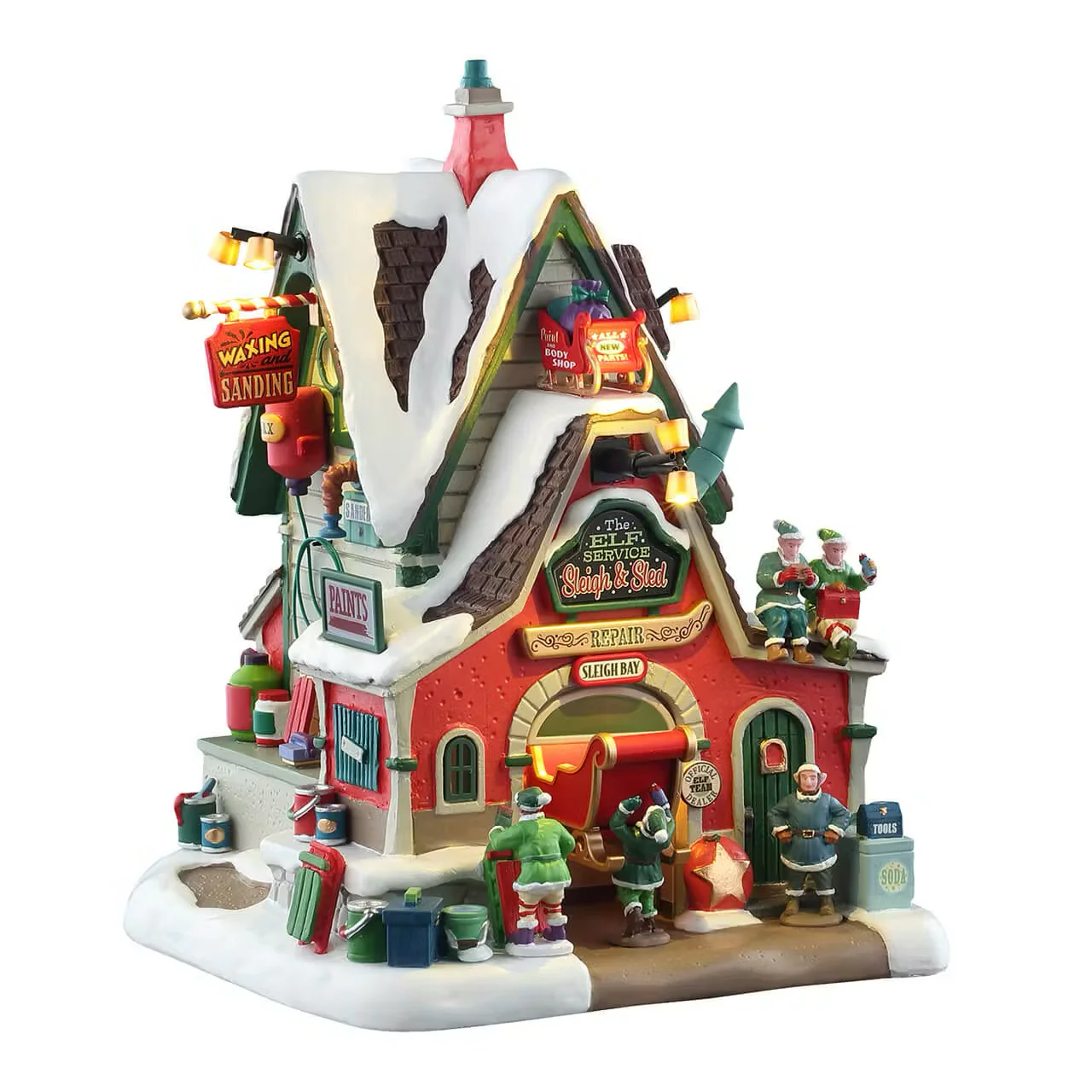 Lemax - The Elf Service Sleigh & Sled Repair - Light Up Christmas Village Shop