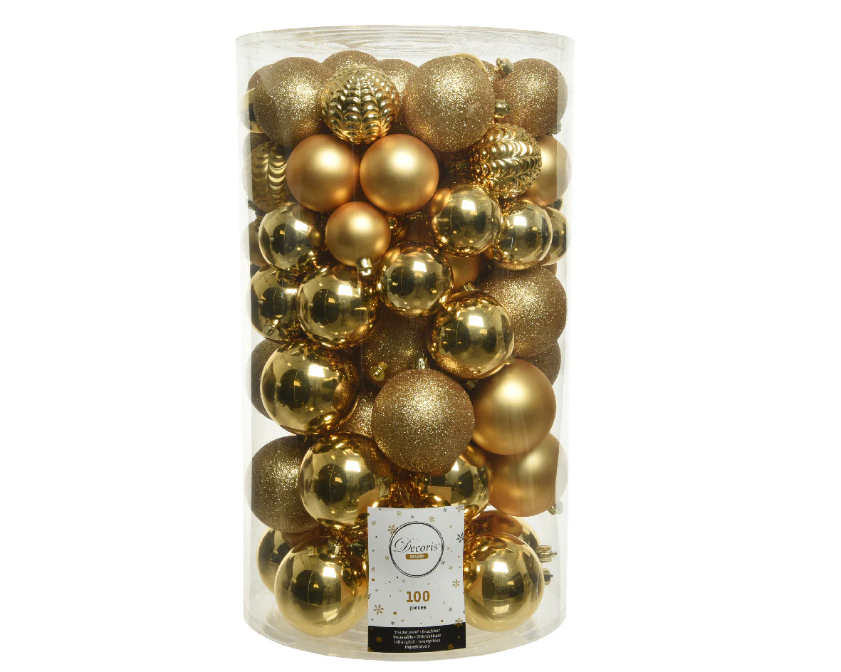 Light Gold Mixed Tube of 100 Shatterproof Baubles