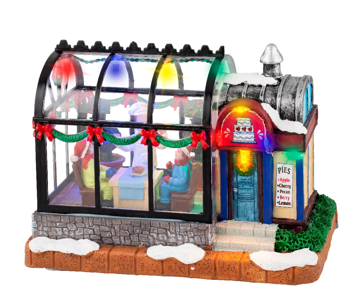 Lumineo Christmas Village Conservatory Pie Restaurant Dining Scene with Lights