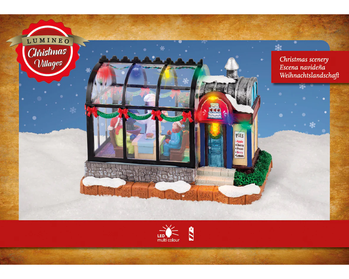 Lumineo Christmas Village Conservatory Pie Restaurant Dining Scene with Lights - Image 2