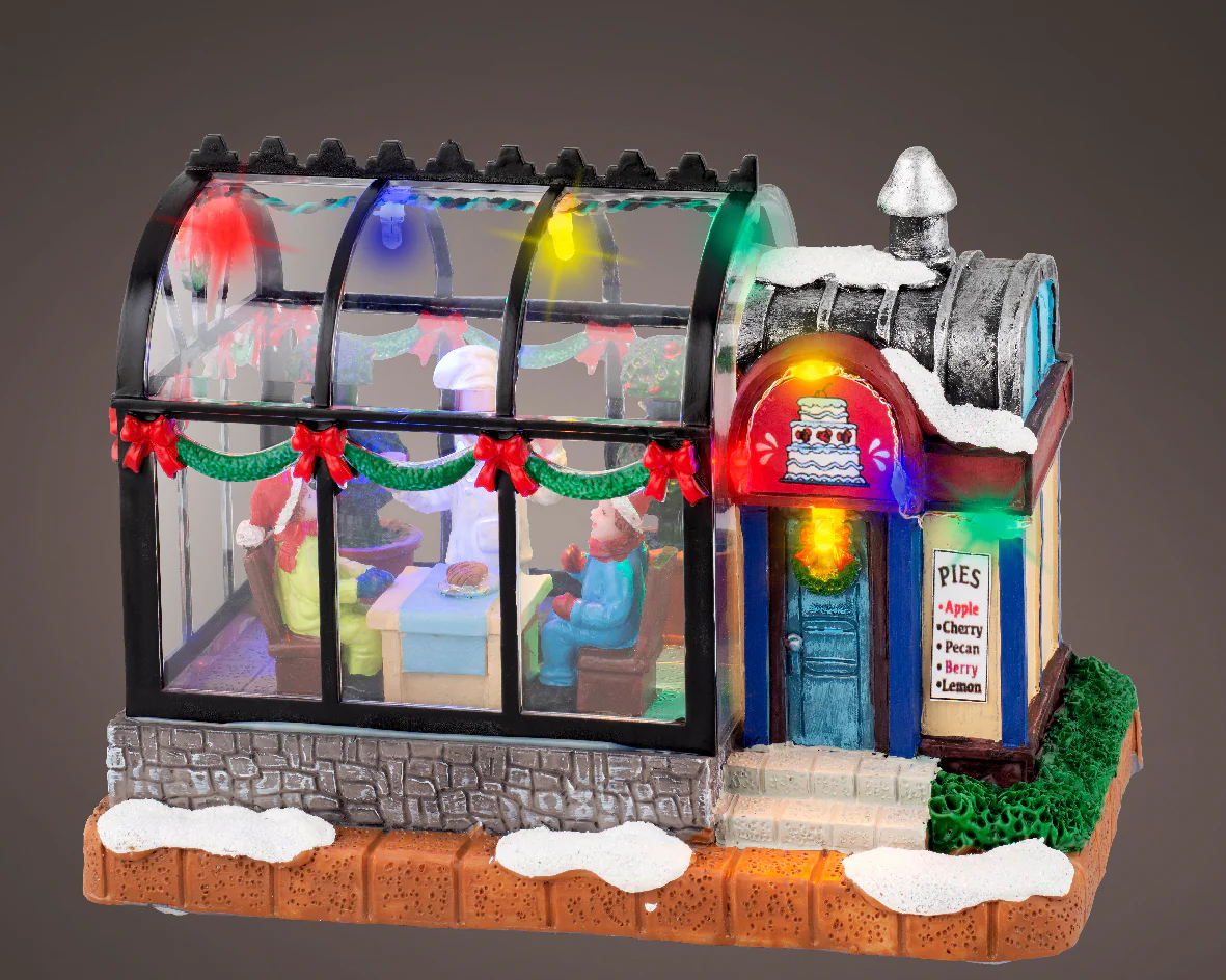 Lumineo Christmas Village Conservatory Pie Restaurant Dining Scene with Lights - Image 3