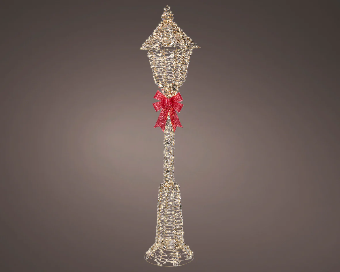 Lumineo Gold Warm White Light Up Outdoor Lamp Post with Bow