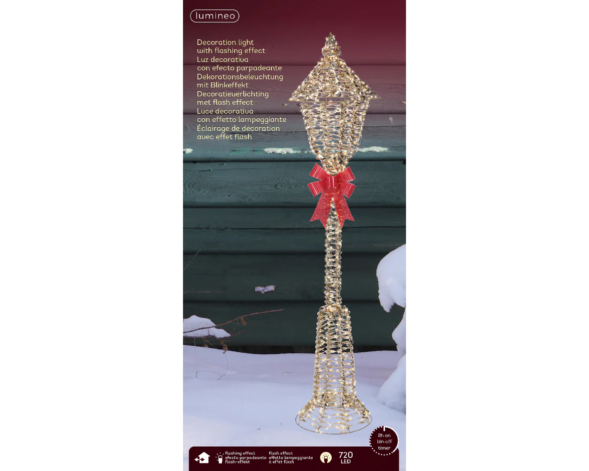 Lumineo Gold Warm White Light Up Outdoor Lamp Post with Bow - Image 2