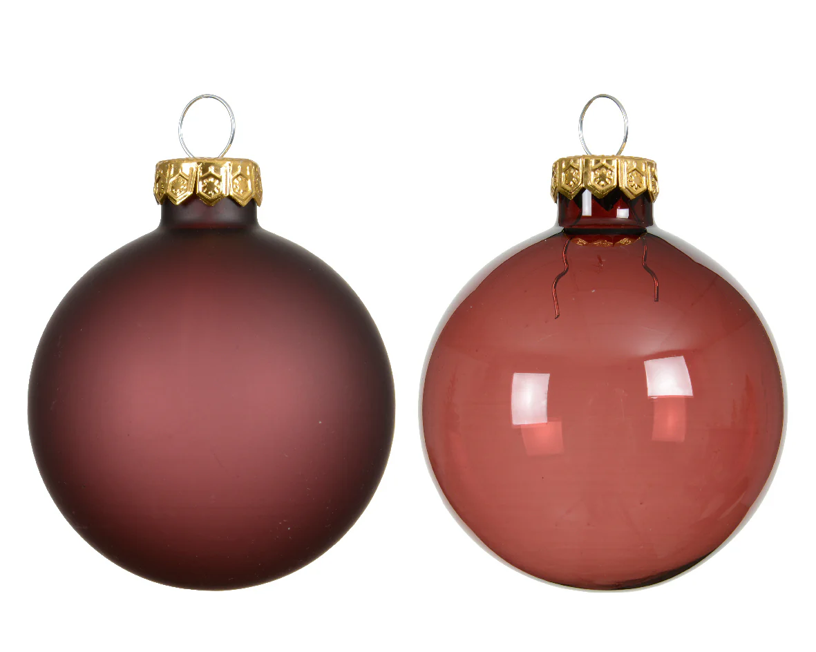 Maroon Transparent Glass Baubles Shiny & Matte 6cm - Box of 6 - Image 2