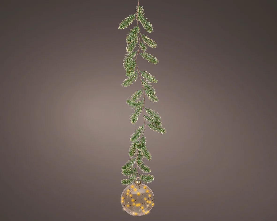 Micro LED Classic Warm Amber Glass Bauble with Garland Hanger - 14cm 30 LEDs