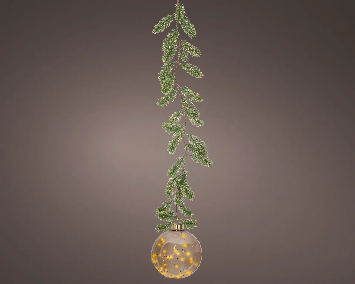 Micro LED Classic Warm Amber Glass Bauble with Garland Hanger - 20cm 40 LEDs