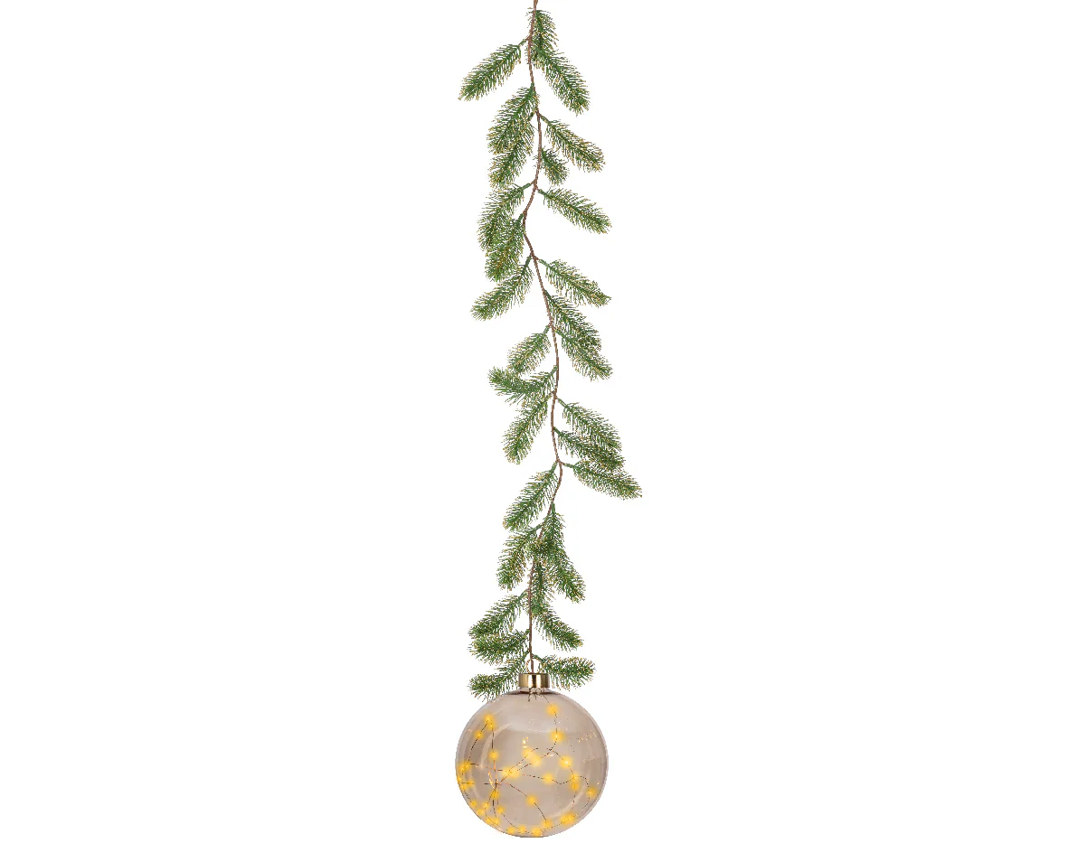 Micro LED Classic Warm Amber Glass Bauble with Garland Hanger - 20cm 40 LEDs - Image 2