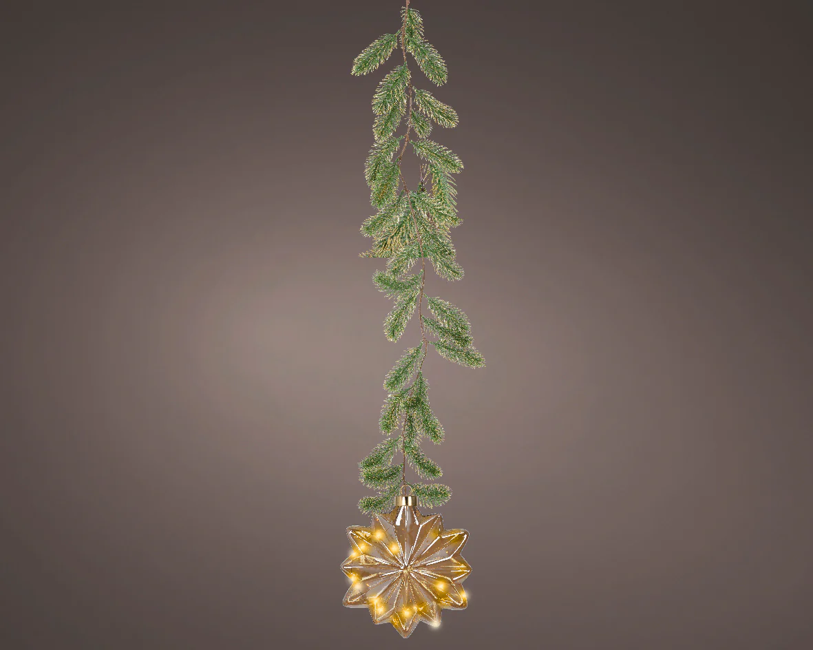 Micro LED Classic Warm Amber Glass Flower with Garland Hanger - 19cm 15 LEDs
