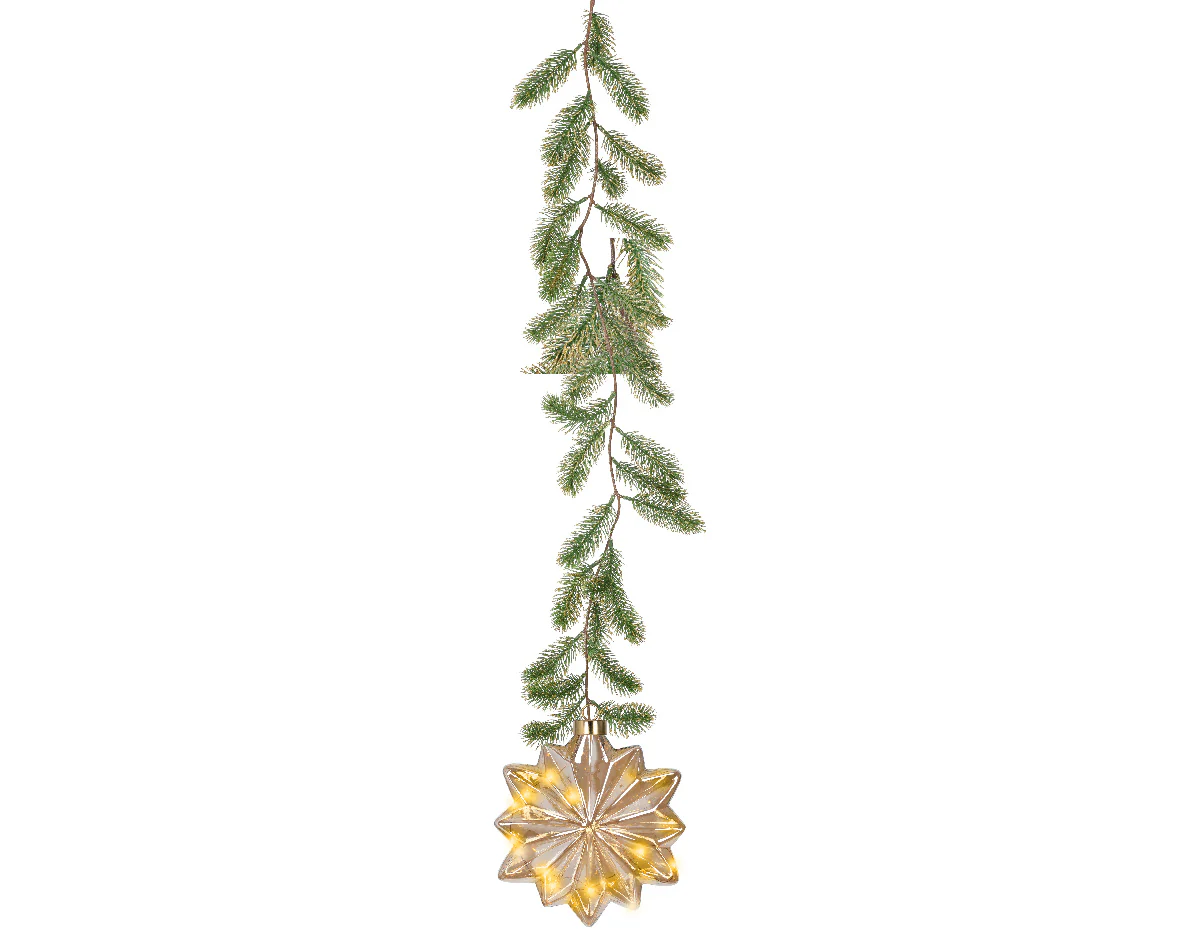 Micro LED Classic Warm Amber Glass Flower with Garland Hanger - 19cm 15 LEDs - Image 2