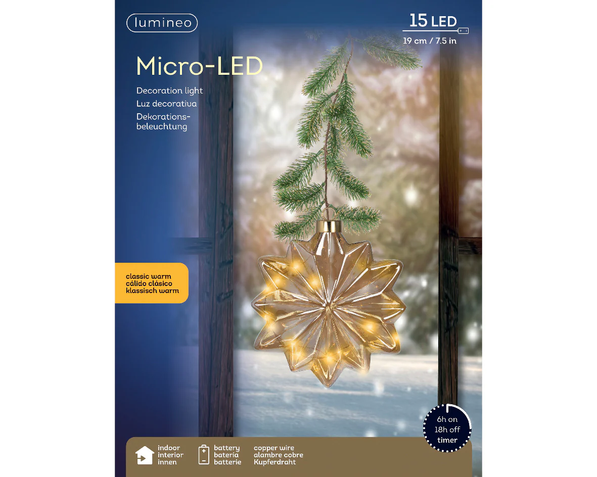 Micro LED Classic Warm Amber Glass Flower with Garland Hanger - 19cm 15 LEDs - Image 3